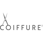 coiffure hair business logo in greyscale on a white background