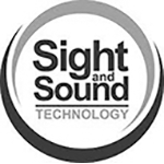 Sight and sound business logo in greyscale on a white background