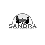 Sandra chair covers business logo in greyscale on a white background