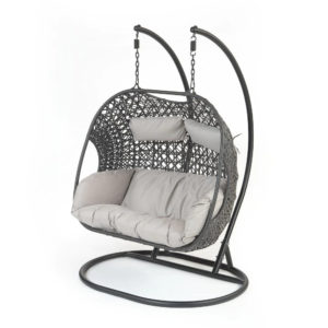 BRAMPTON DOUBLE COCOON CHAIR WITH GREY CUSHION AND GREY RATTAN